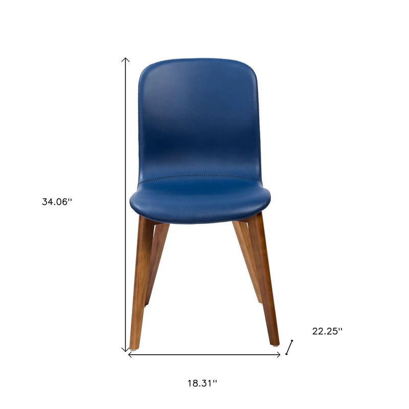 Set of Two Blue and Brown Upholstered Leather Dining Side Chairs Homeroots Kitchen & Dining