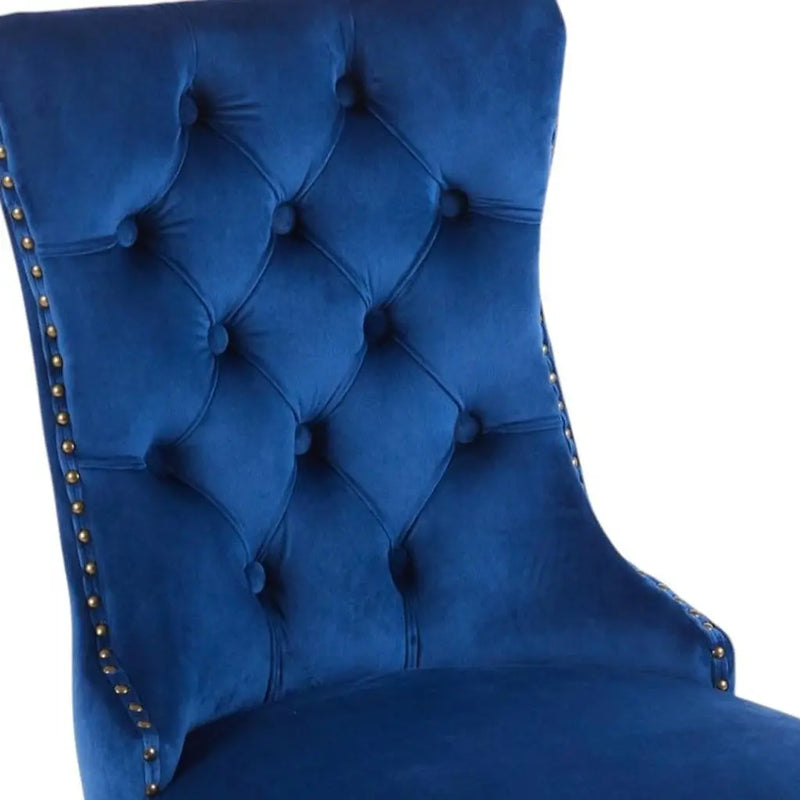 Set of Two Blue and Gold Tufted Velvet Dining Side Chairs Homeroots Kitchen & Dining