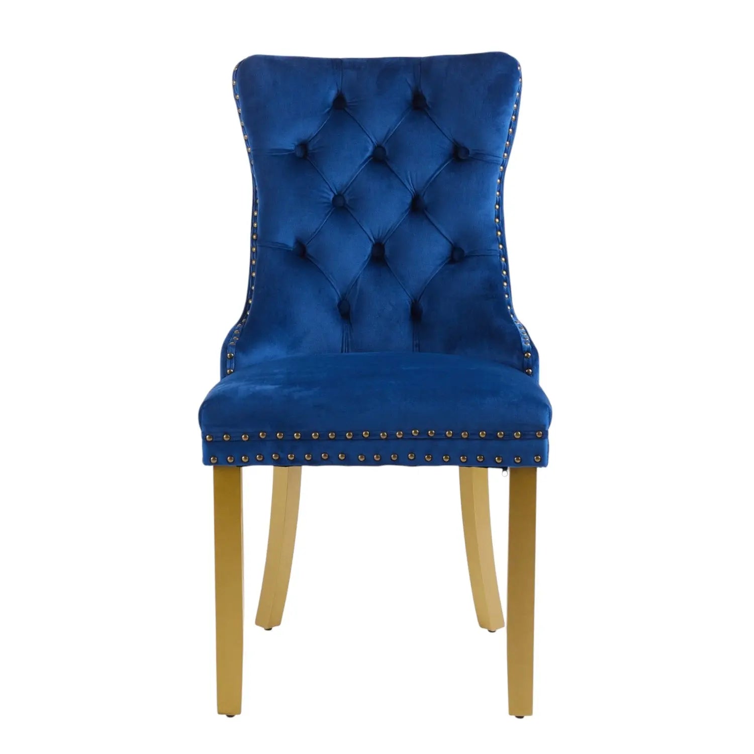 Set of Two Blue and Gold Tufted Velvet Dining Side Chairs Homeroots Kitchen & Dining