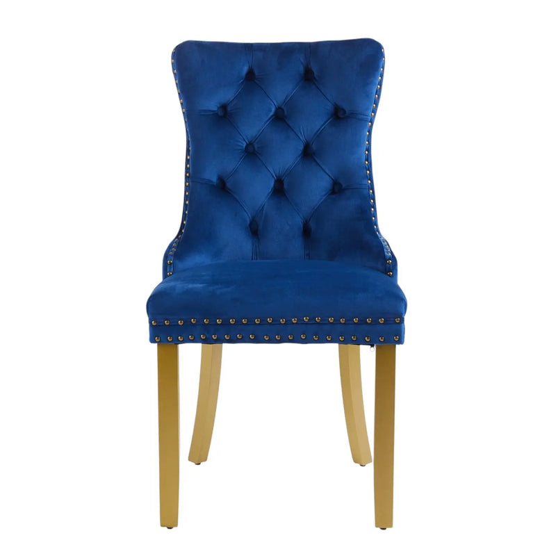 Set of Two Blue and Gold Tufted Velvet Dining Side Chairs Homeroots Kitchen & Dining