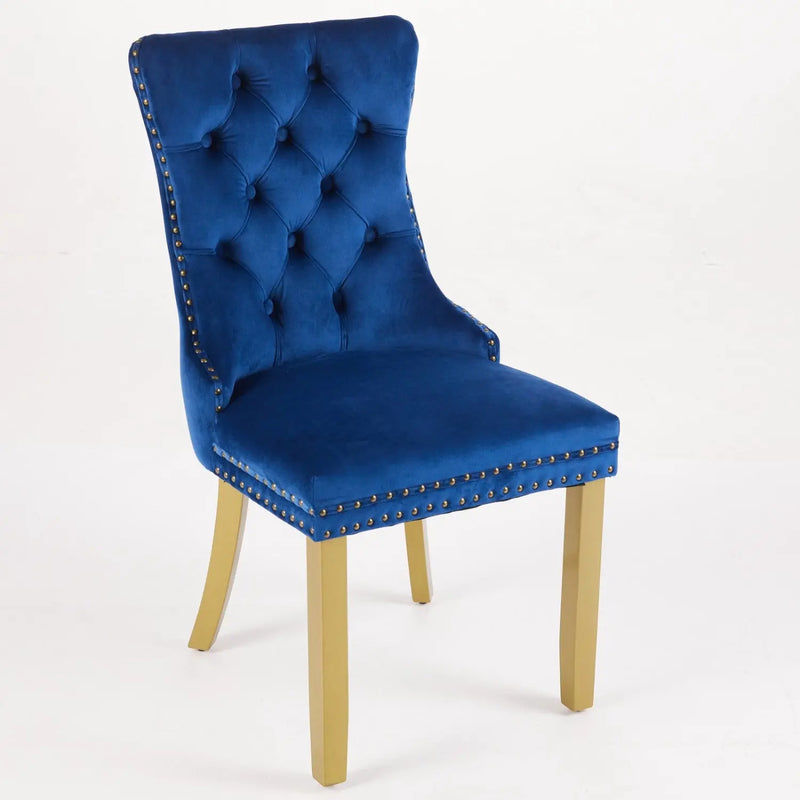 Set of Two Blue and Gold Tufted Velvet Dining Side Chairs Homeroots Kitchen & Dining