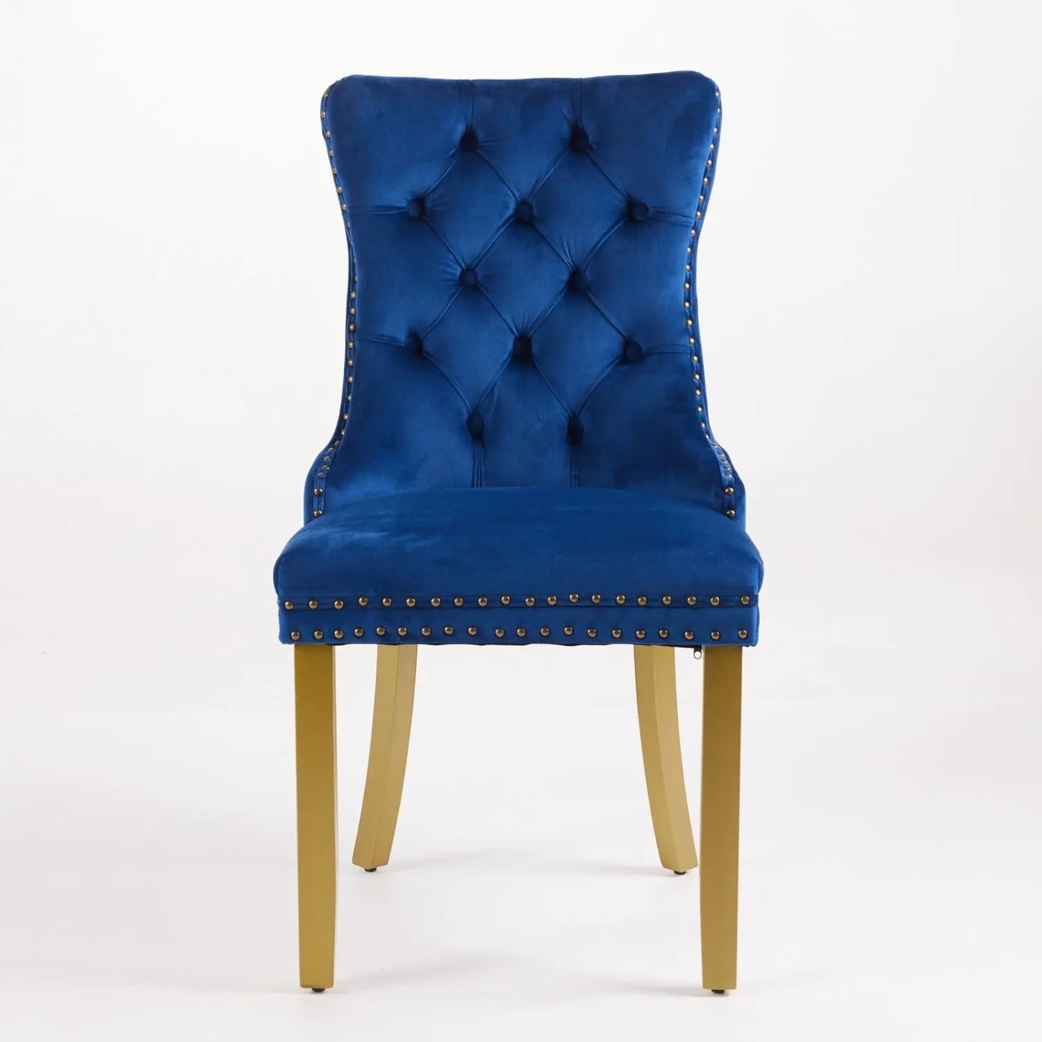 Set of Two Blue and Gold Tufted Velvet Dining Side Chairs Homeroots Kitchen & Dining