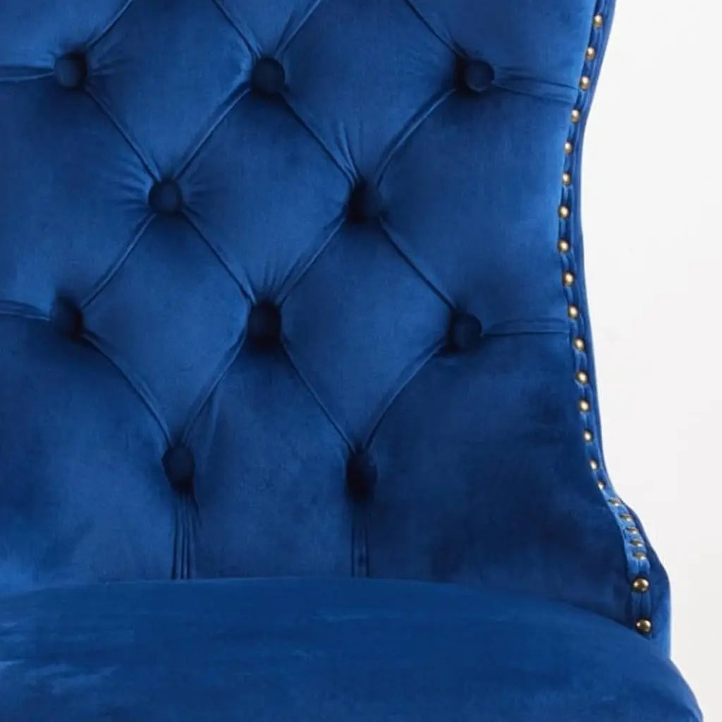 Set of Two Blue and Gold Tufted Velvet Dining Side Chairs Homeroots Kitchen & Dining