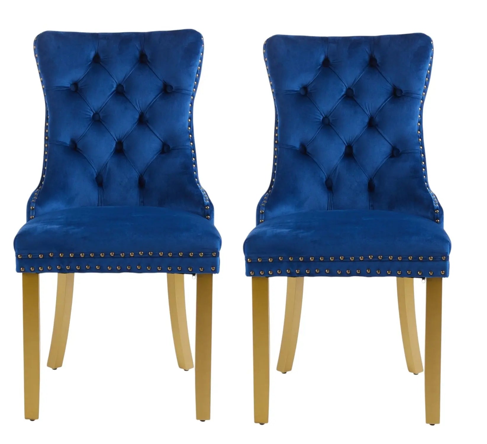 Set of Two Blue and Gold Tufted Velvet Dining Side Chairs Homeroots Kitchen & Dining
