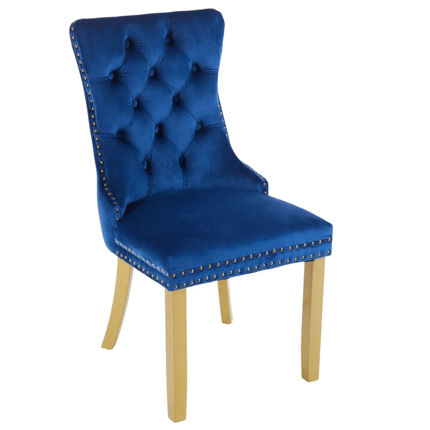 Set of Two Blue and Gold Tufted Velvet Dining Side Chairs Homeroots Kitchen & Dining