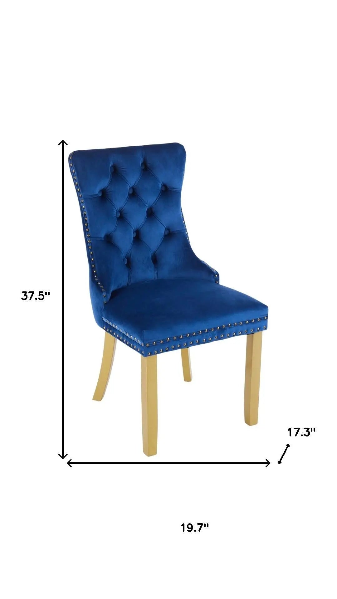 Set of Two Blue and Gold Tufted Velvet Dining Side Chairs Homeroots Kitchen & Dining