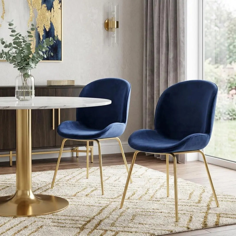 Set of Two Blue and Gold Velvet Wing Back Dining Side Chairs Homeroots Kitchen & Dining