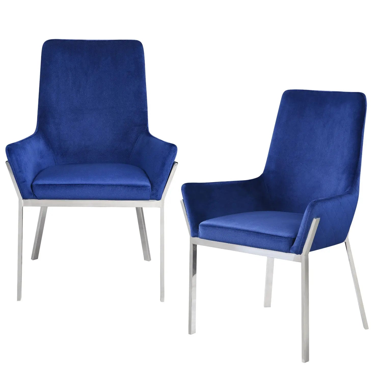 Set of Two Blue and Silver Velvet Dining Side Chairs Homeroots Kitchen & Dining