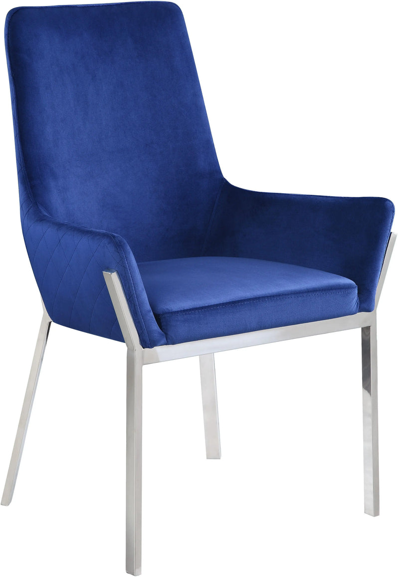 Set of Two Blue and Silver Velvet Dining Side Chairs Homeroots Kitchen & Dining