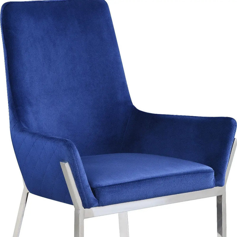 Set of Two Blue and Silver Velvet Dining Side Chairs Homeroots Kitchen & Dining