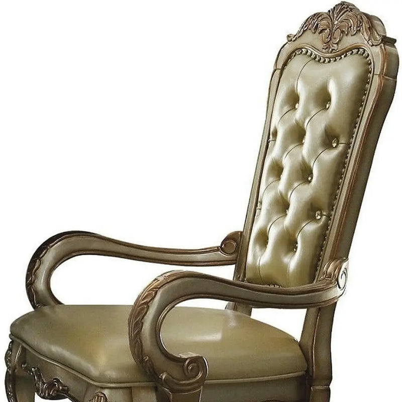 Set of Two Bone Tufted Faux Leather Dining Arm Chairs Homeroots Kitchen & Dining