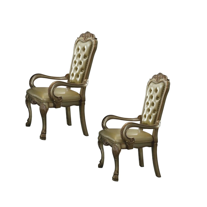 Set of Two Bone Tufted Faux Leather Dining Arm Chairs Homeroots Kitchen & Dining