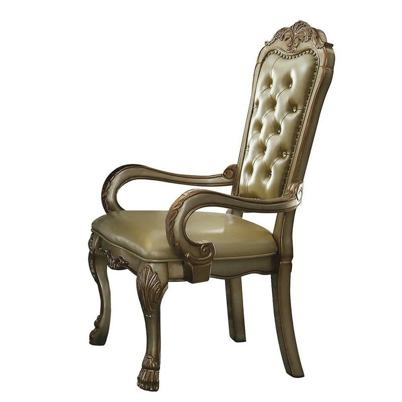 Set of Two Bone Tufted Faux Leather Dining Arm Chairs Homeroots Kitchen & Dining