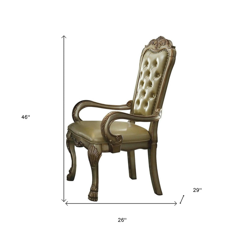 Set of Two Bone Tufted Faux Leather Dining Arm Chairs Homeroots Kitchen & Dining