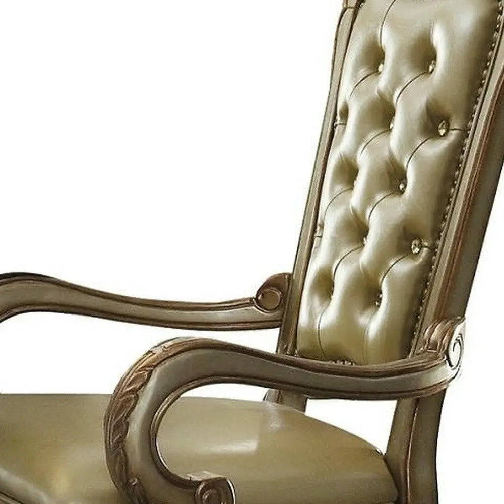 Set of Two Bone Tufted Faux Leather Dining Arm Chairs Homeroots Kitchen & Dining