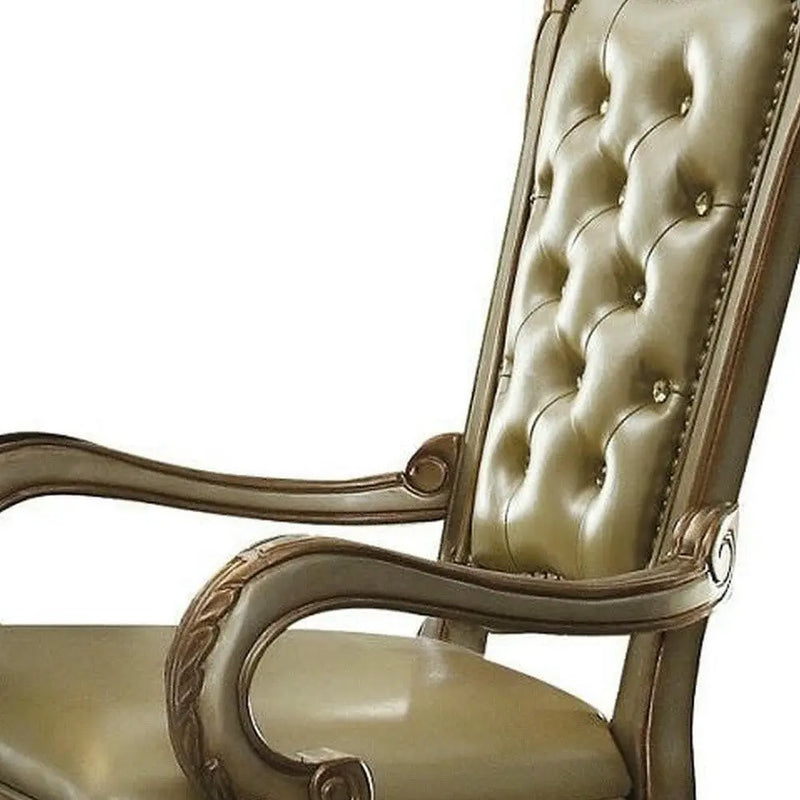 Set of Two Bone Tufted Faux Leather Dining Arm Chairs Homeroots Kitchen & Dining