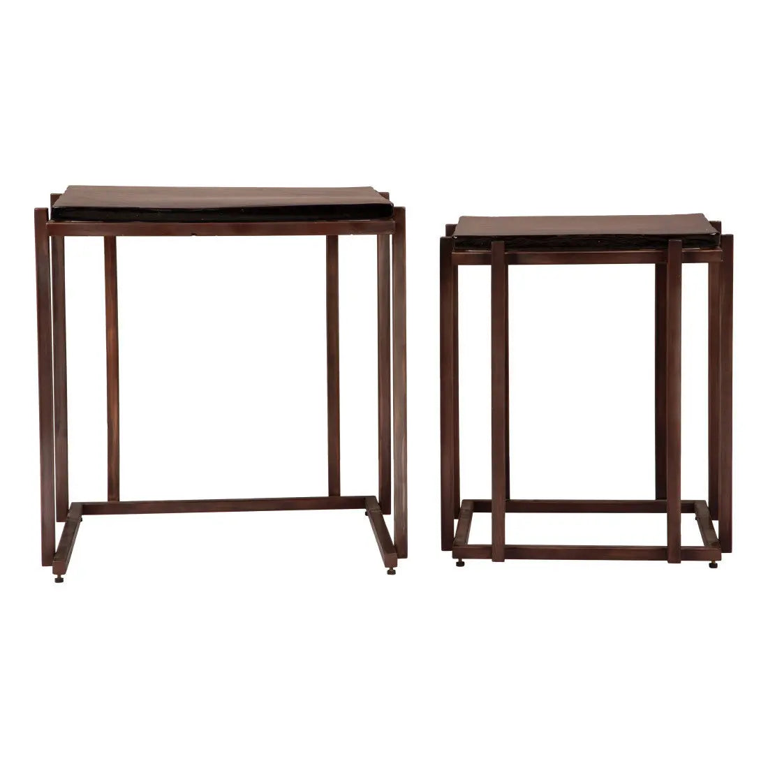 Set of Two Bronze Glass and Iron Square Frame Nested Tables Homeroots Living Room