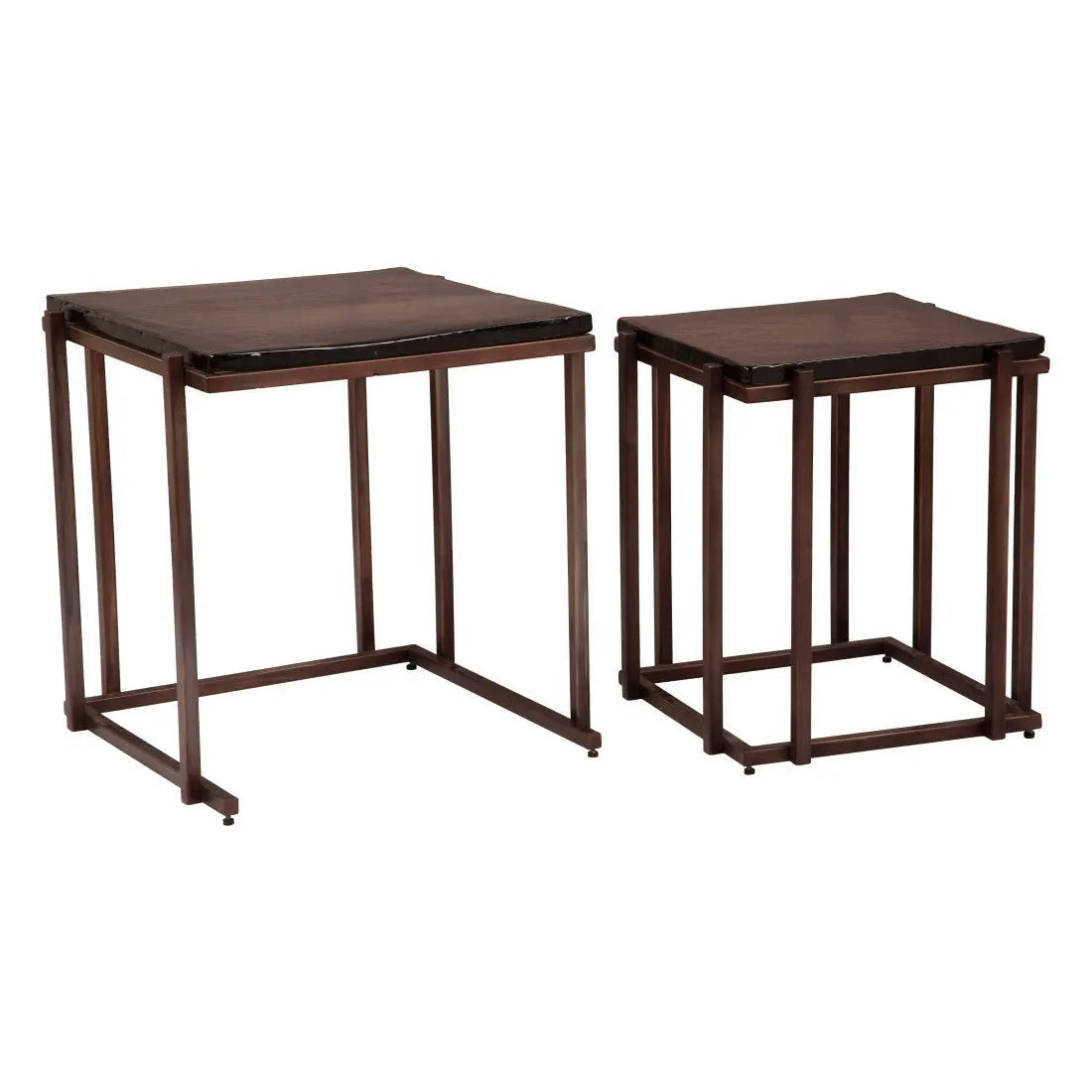 Set of Two Bronze Glass and Iron Square Frame Nested Tables Homeroots Living Room