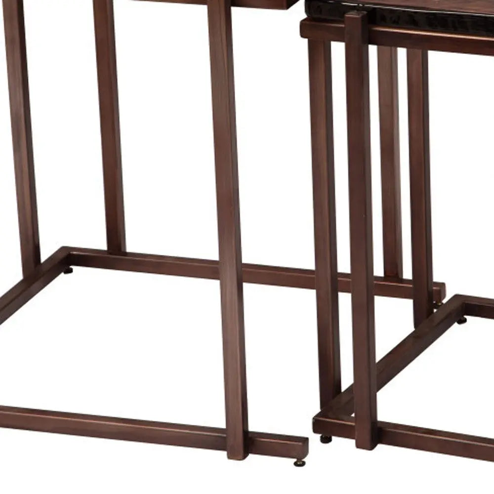 Set of Two Bronze Glass and Iron Square Frame Nested Tables Homeroots Living Room