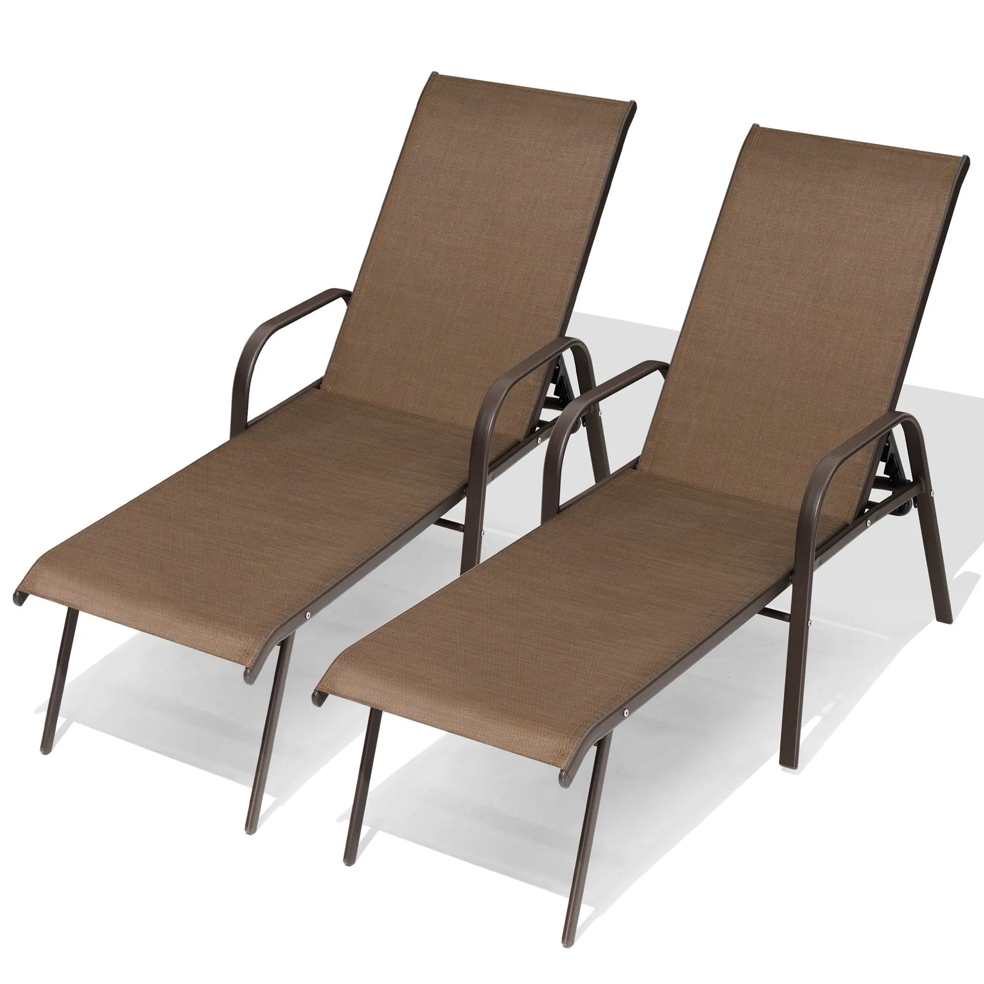 Set of Two Brown Aluminum Six Position Adjustable Outdoor Chaise Lounges Homeroots Outdoor