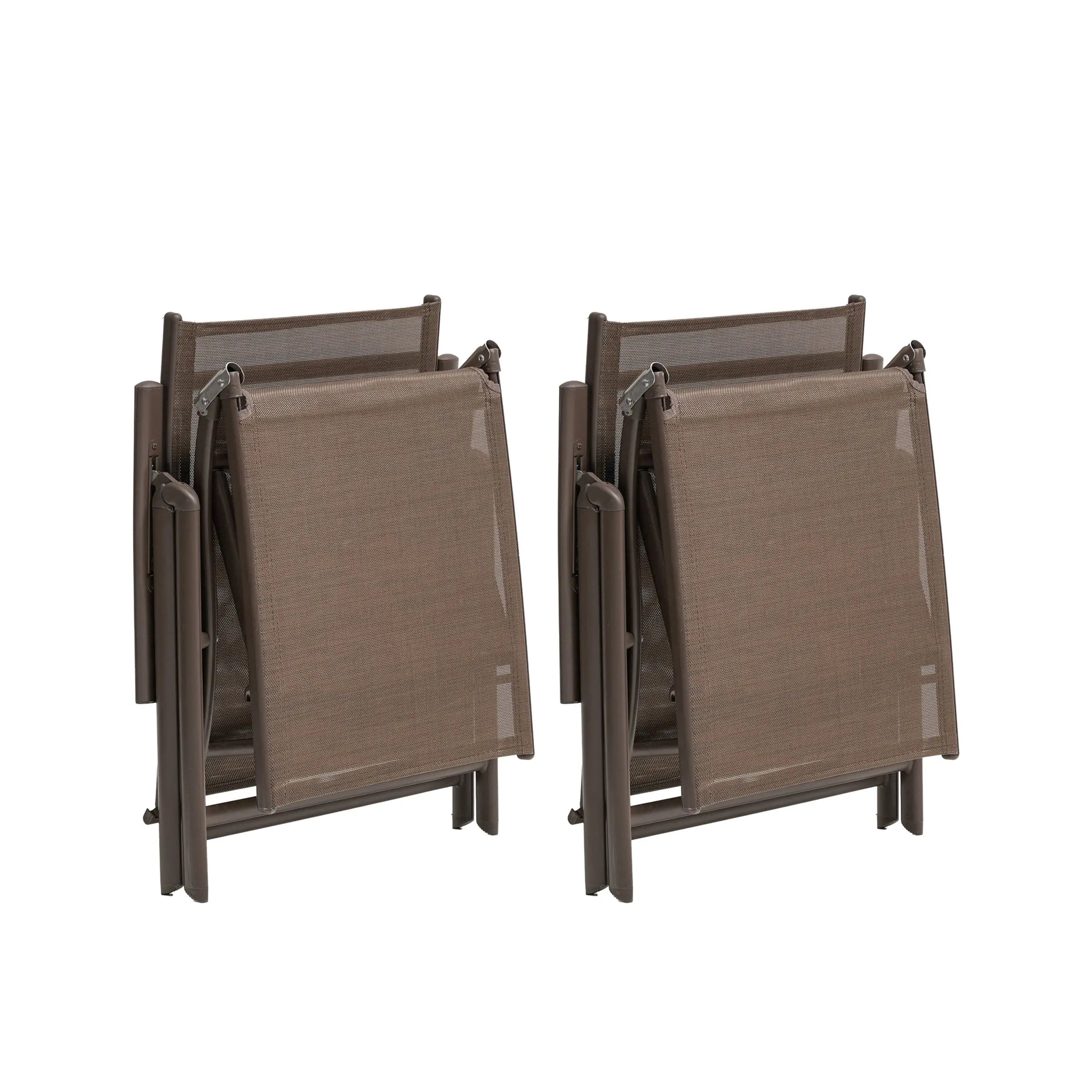Set of Two Brown Aluminum Six Position Adjustable Outdoor Chaise Lounges Homeroots Outdoor