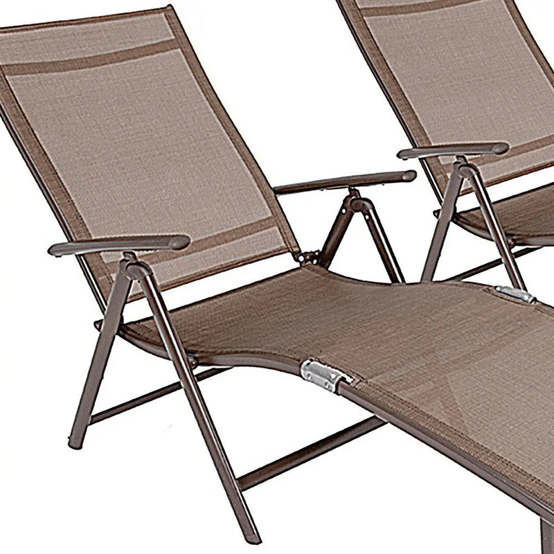 Set of Two Brown Aluminum Six Position Adjustable Outdoor Chaise Lounges Homeroots Outdoor