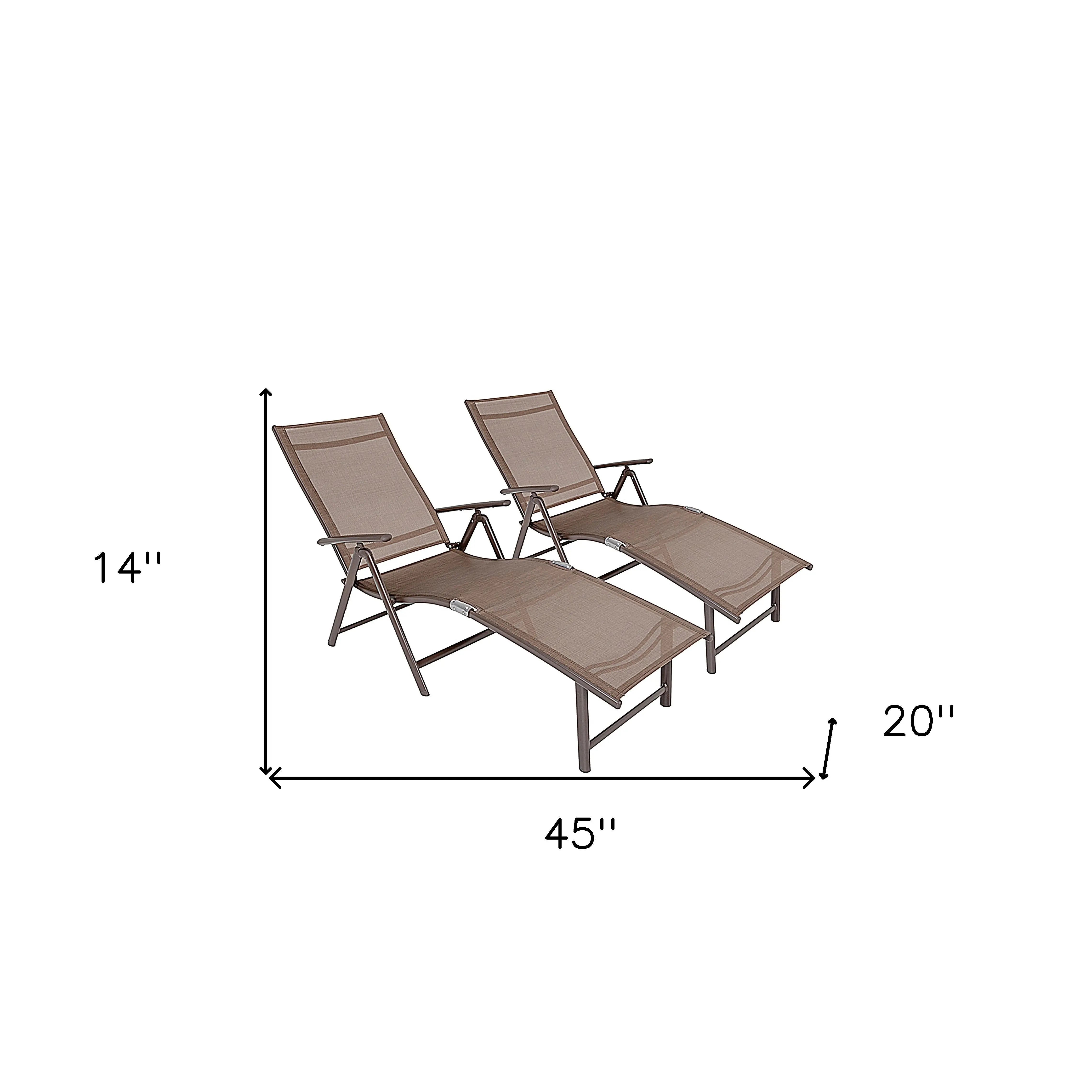 Set of Two Brown Aluminum Six Position Adjustable Outdoor Chaise Lounges Homeroots Outdoor
