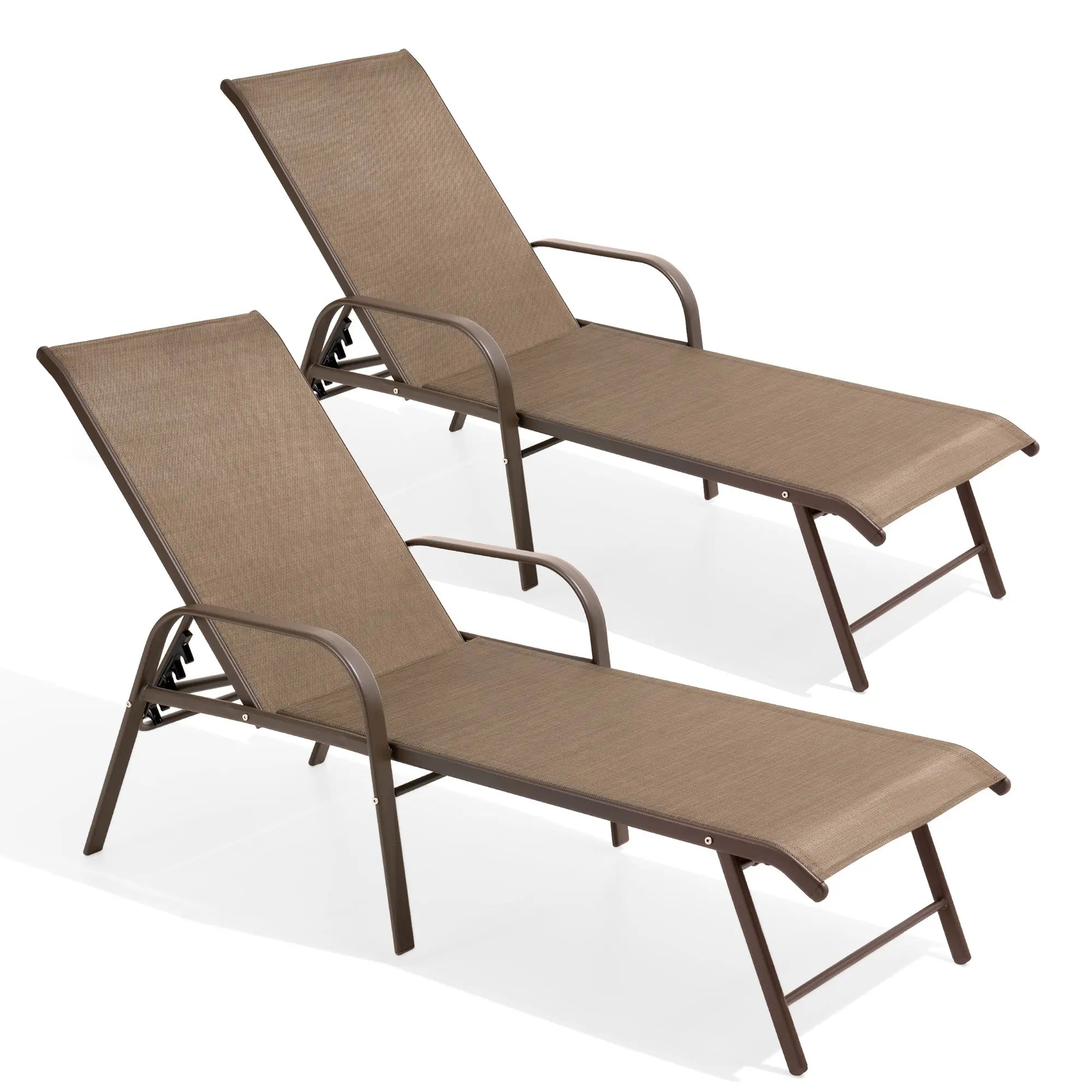 Set of Two Brown Aluminum Six Position Adjustable Outdoor Stacking Chaise Lounges Homeroots Outdoor