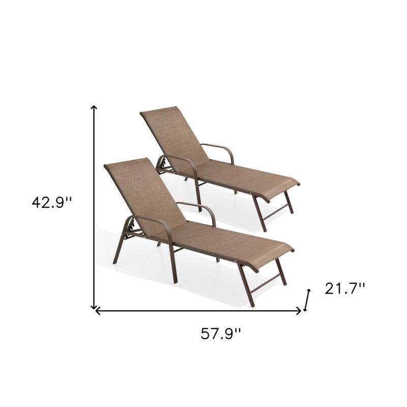 Set of Two Brown Aluminum Six Position Adjustable Outdoor Stacking Chaise Lounges Homeroots Outdoor