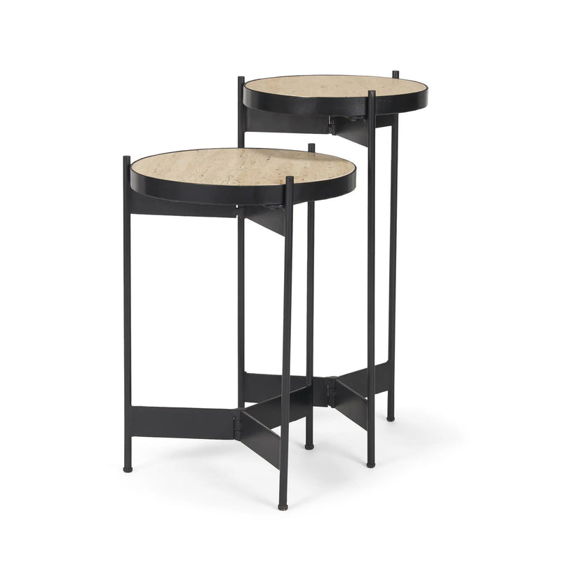 Set of Two Brown And Black Marble And Metal Nested Tables Homeroots Living Room