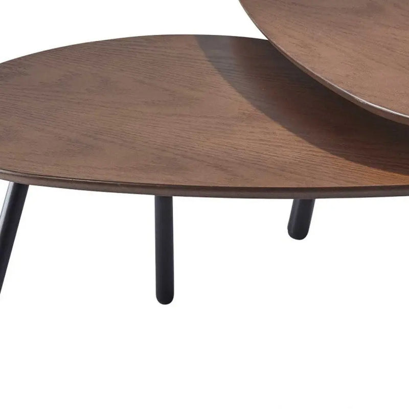 Set of Two Brown And Black Wood And Metal Oval Nested Tables - GreatEagleInc