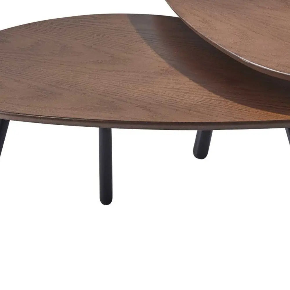 Set of Two Brown And Black Wood And Metal Oval Nested Tables - GreatEagleInc