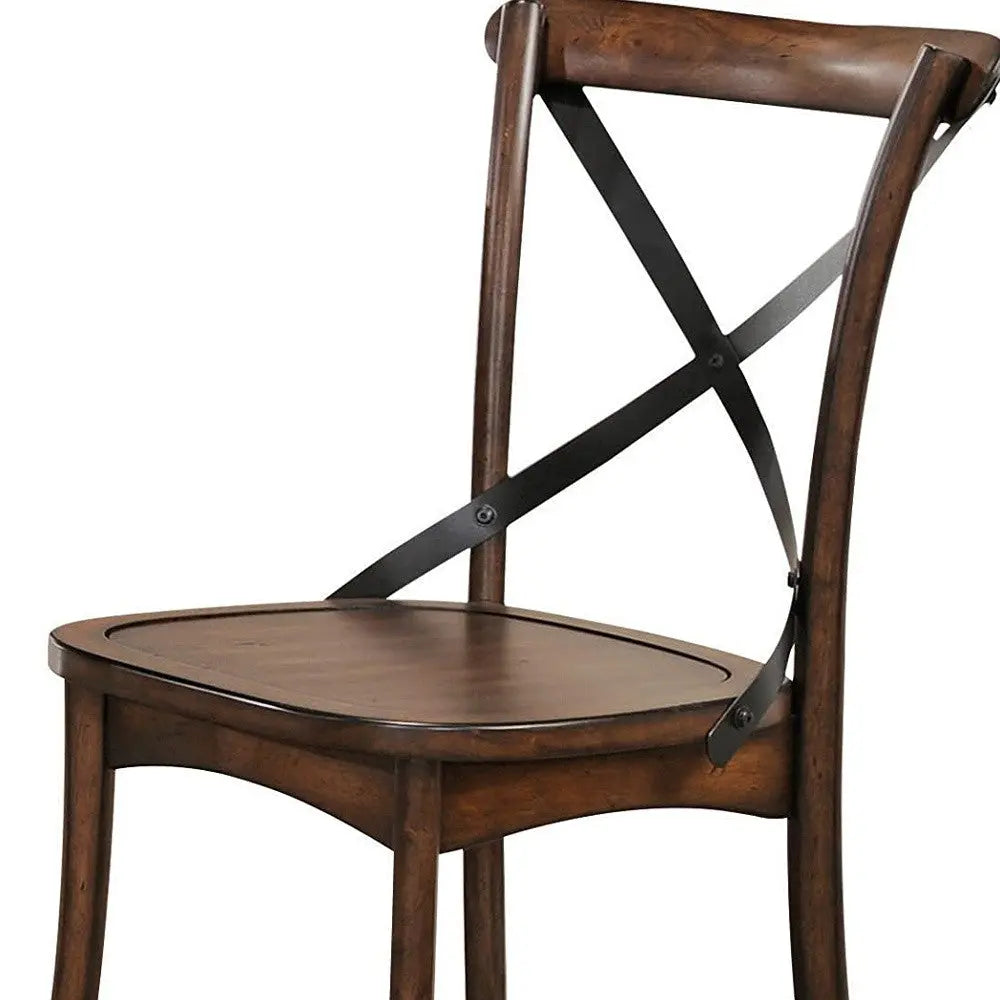 Set of Two Brown Cross Back Dining Side Chairs Homeroots Kitchen & Dining
