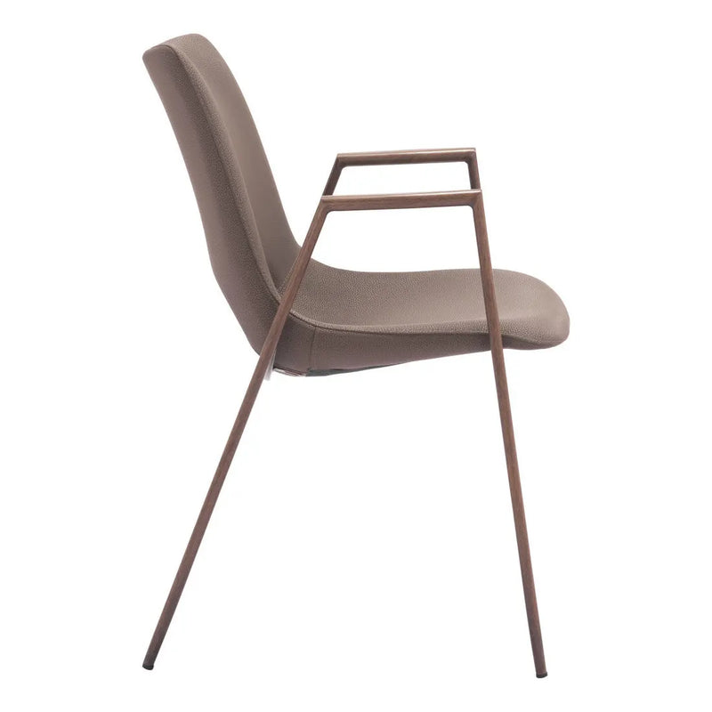 Set of Two Brown Faux Leather Open Back Dining Arm Chairs Homeroots Kitchen & Dining