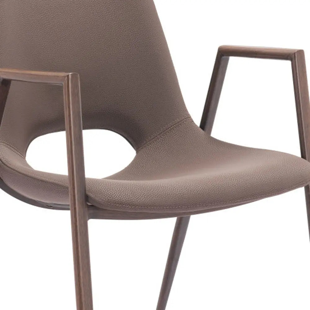 Set of Two Brown Faux Leather Open Back Dining Arm Chairs Homeroots Kitchen & Dining