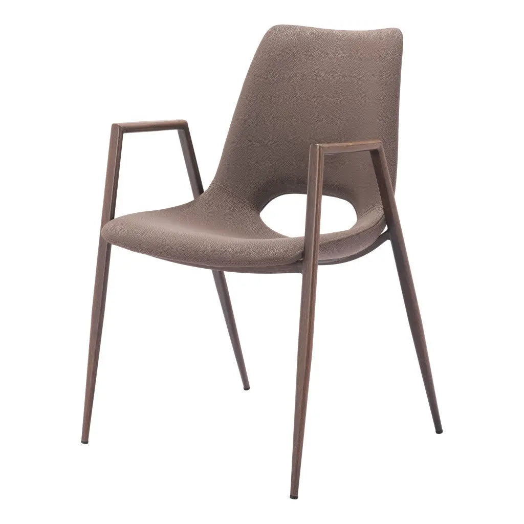 Set of Two Brown Faux Leather Open Back Dining Arm Chairs Homeroots Kitchen & Dining