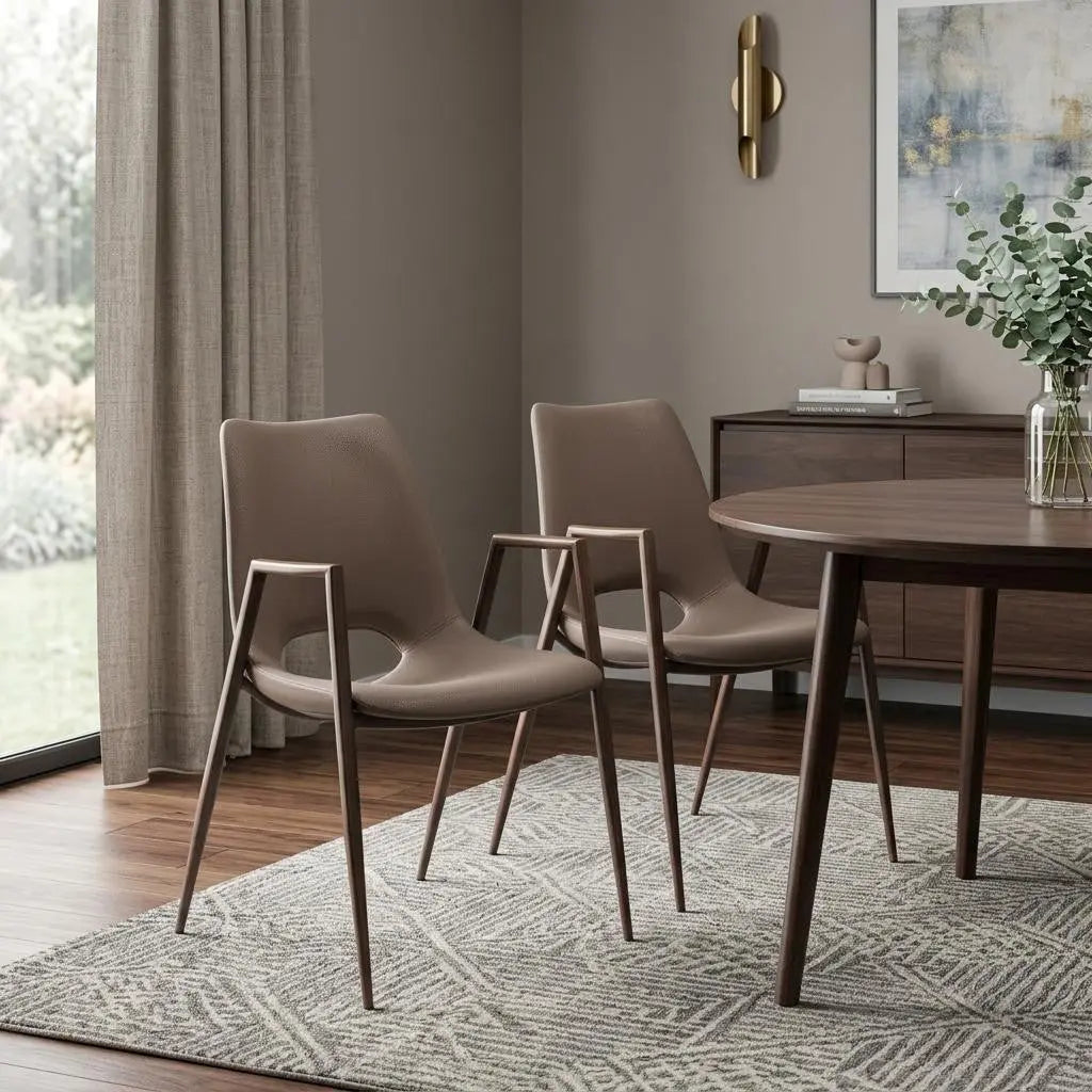 Set of Two Brown Faux Leather Open Back Dining Arm Chairs Homeroots Kitchen & Dining