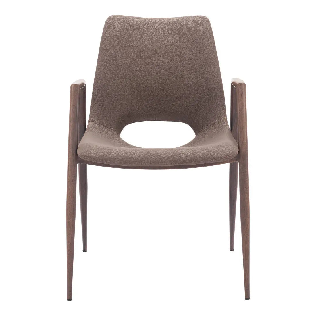 Set of Two Brown Faux Leather Open Back Dining Arm Chairs Homeroots Kitchen & Dining