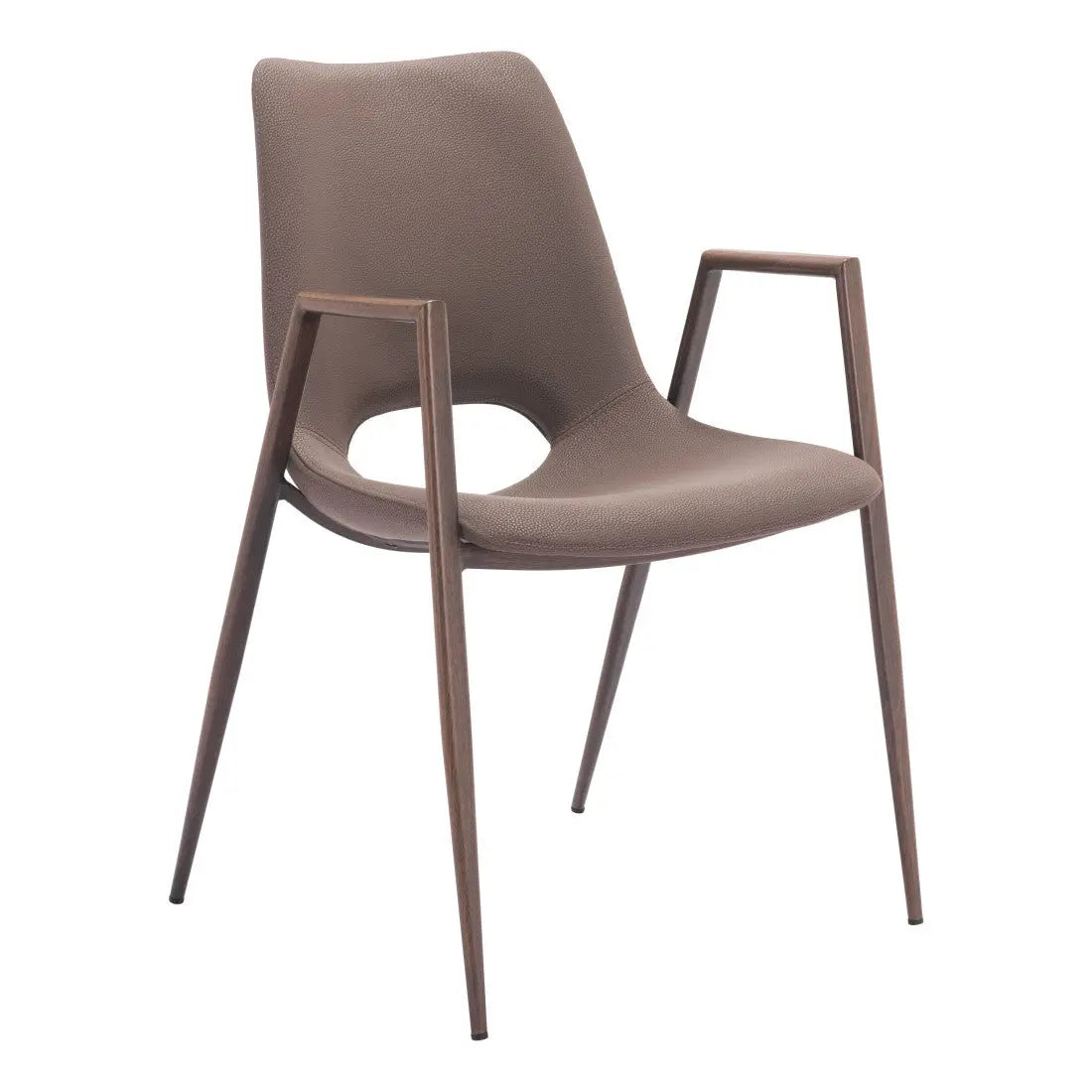 Set of Two Brown Faux Leather Open Back Dining Arm Chairs Homeroots Kitchen & Dining