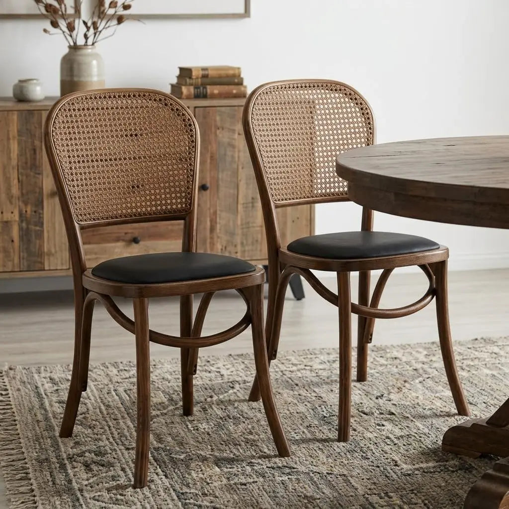 Set of Two Brown Faux Leather Open Back Dining Side Chairs Homeroots Kitchen & Dining