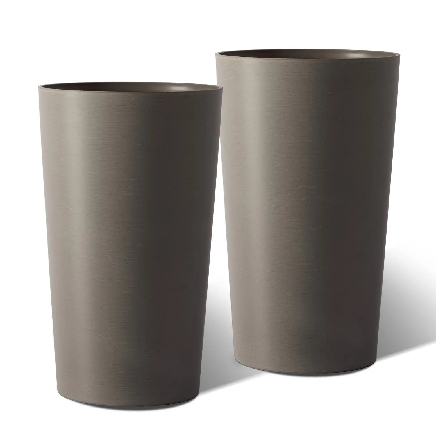 Set of Two Brown Heavy Duty Plastic Cylindrical Planter Pots Homeroots Outdoor