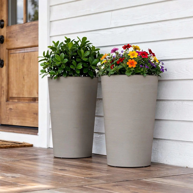 Set of Two Brown Heavy Duty Plastic Cylindrical Planter Pots Homeroots Outdoor