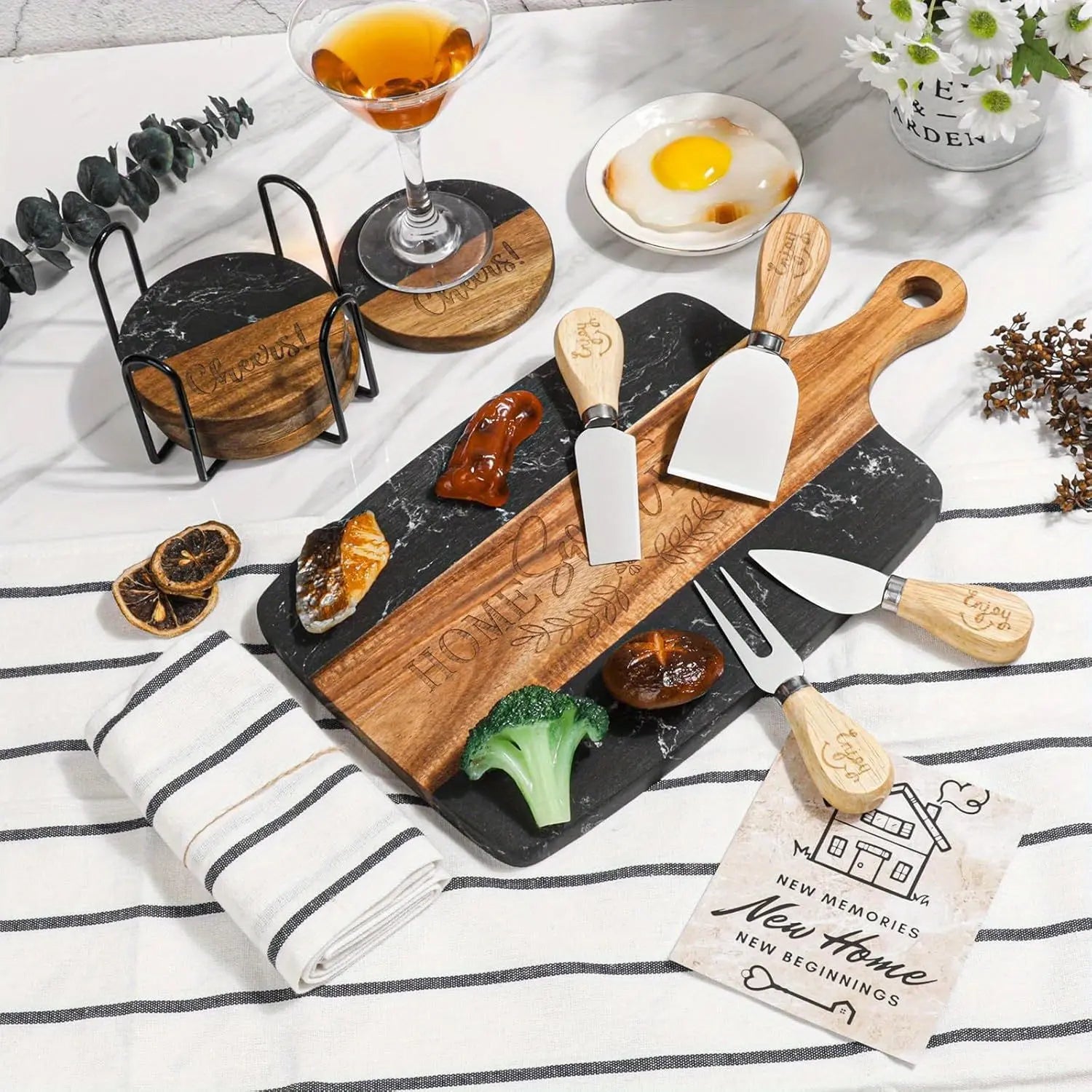 Set of Two Brown Live Edge Solid Wood Cooking Utensil Sets Homeroots Kitchen & Dining
