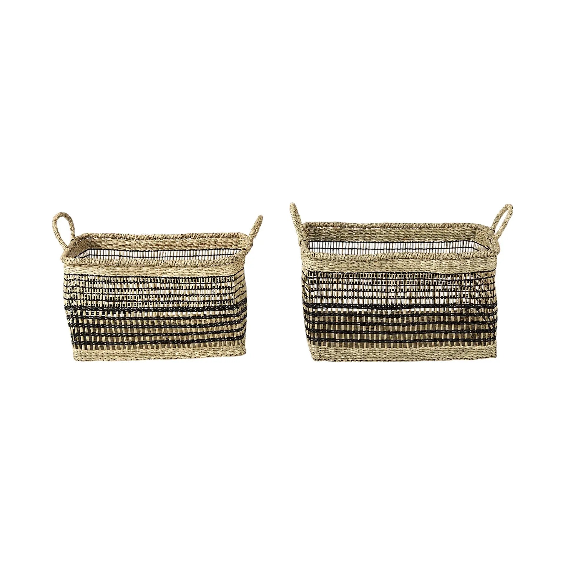Set of Two Brown Nesting Water Hyacinth Basket Homeroots Office