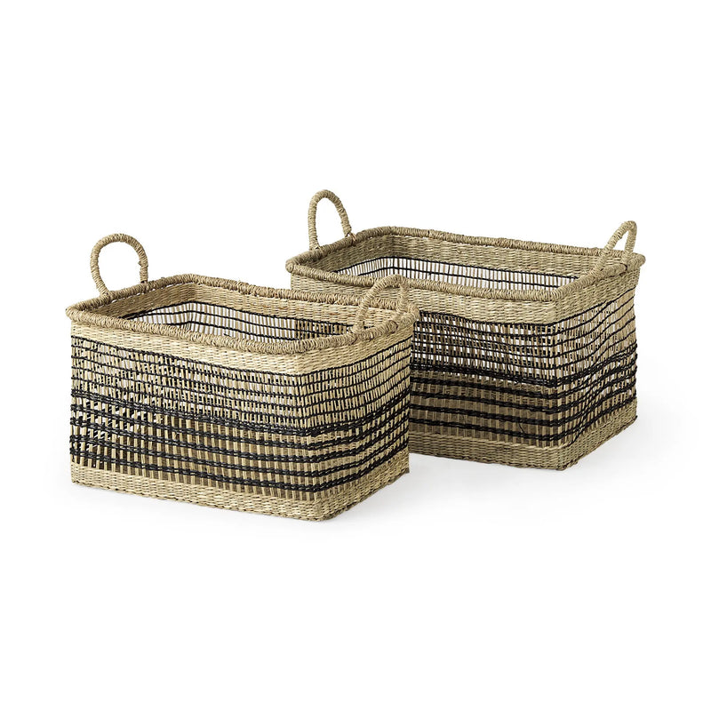 Set of Two Brown Nesting Water Hyacinth Basket Homeroots Office
