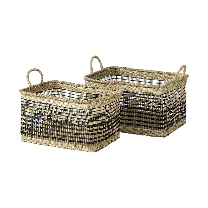 Set of Two Brown Nesting Water Hyacinth Basket Homeroots Office