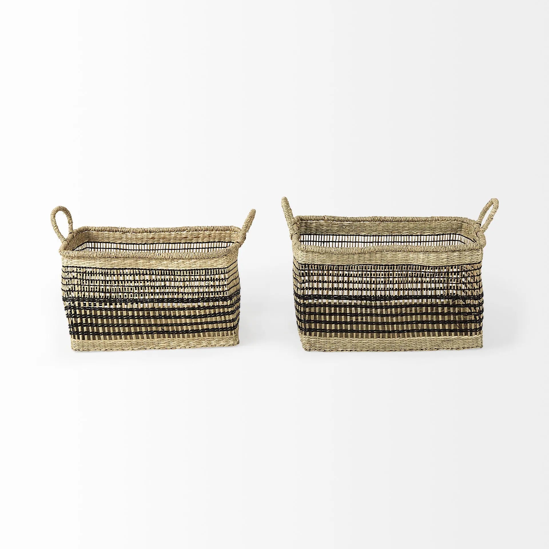 Set of Two Brown Nesting Water Hyacinth Basket Homeroots Office