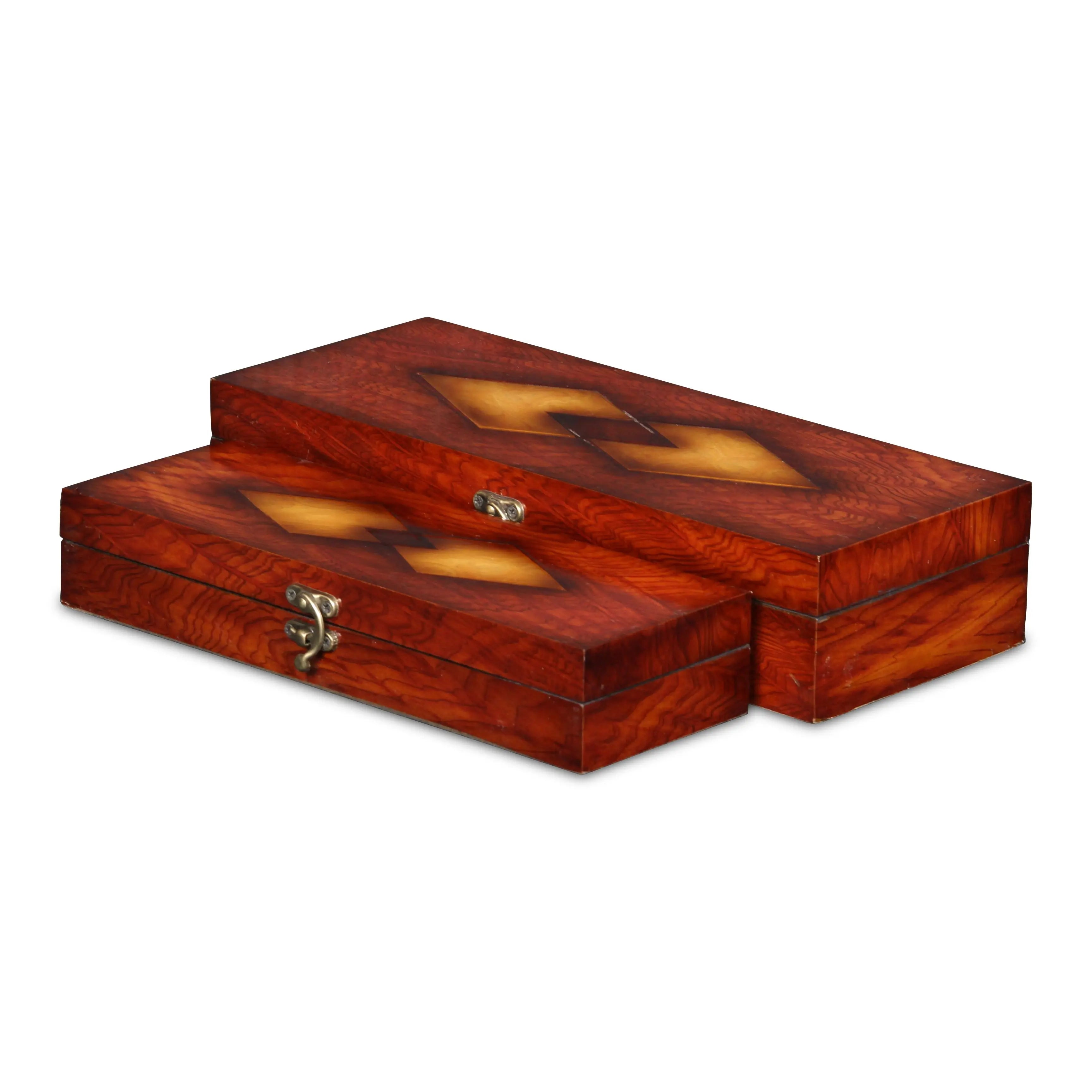Set of Two Brown Nesting Wood Organizing Box With Lid Homeroots Office