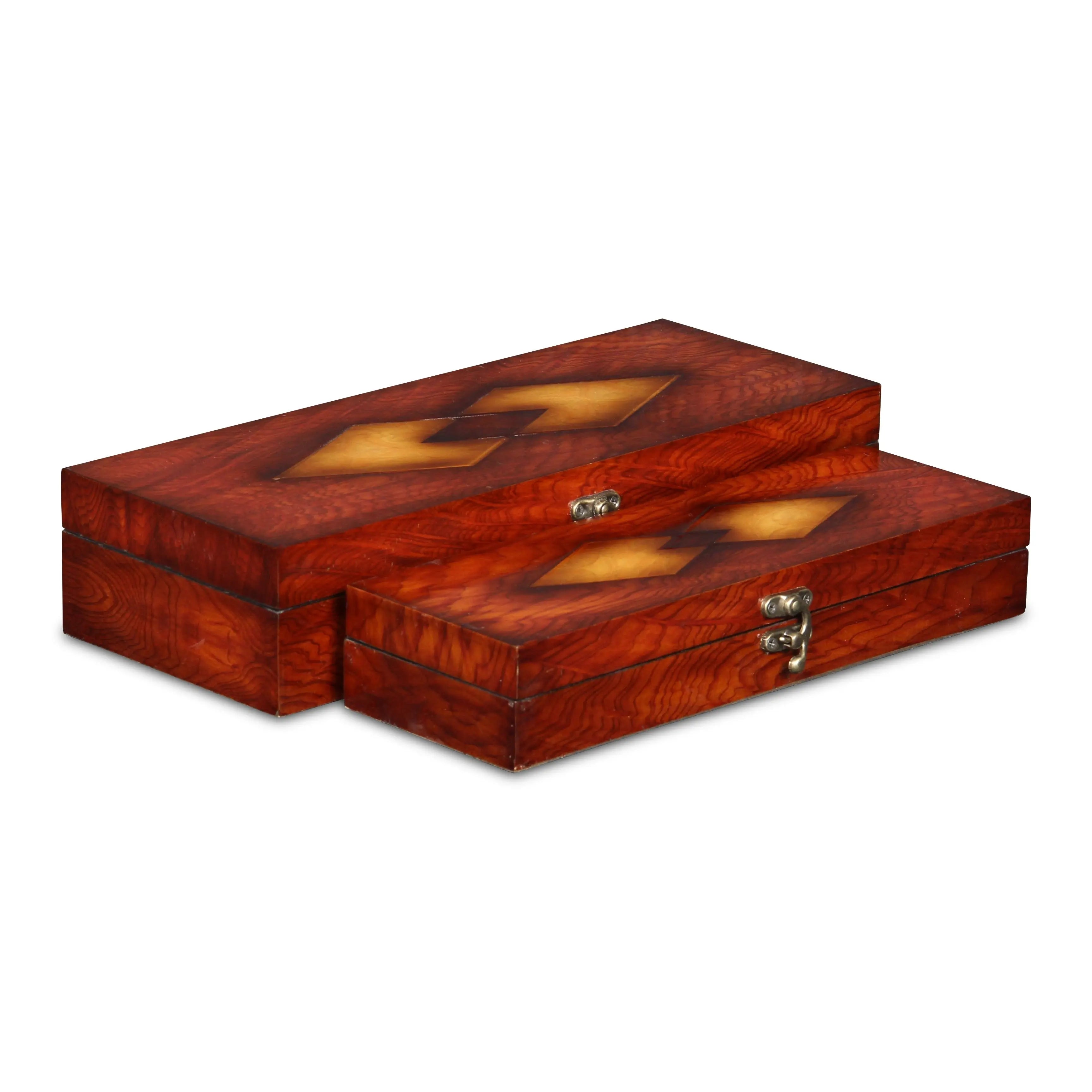 Set of Two Brown Nesting Wood Organizing Box With Lid Homeroots Office