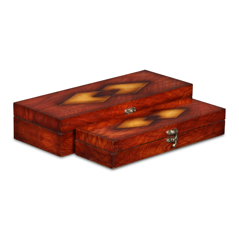Set of Two Brown Nesting Wood Organizing Box With Lid Homeroots Office